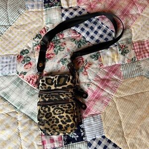 Leopard Print Crossbody Phone Bag with Black Strap